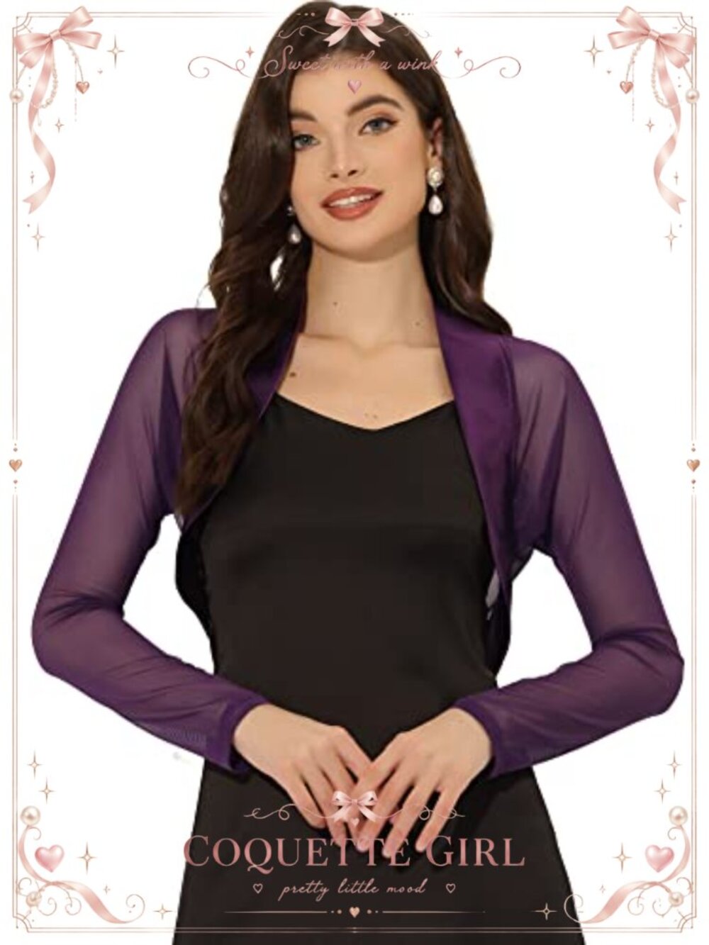 Satin Mesh Shrug Long Sleeve Open Front Cropped Bolero Formal Evening Cover Up